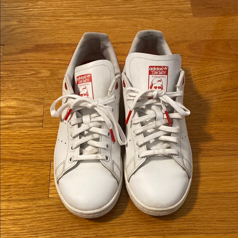 Adidas White and Red Stan Smith Sneakers size US 6.5, FR 39